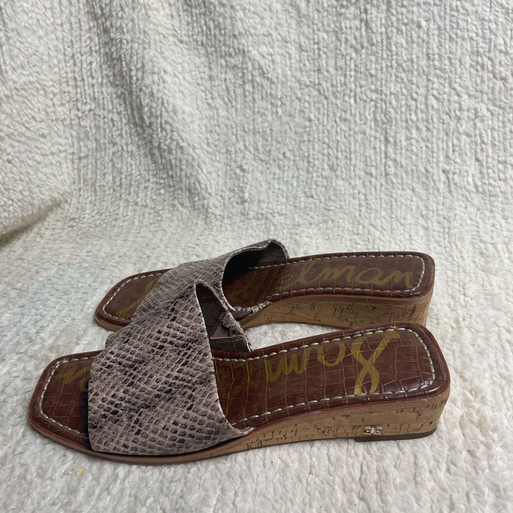 Sam Edelman Valery synthetic Taupe & black Snake Print cork Wedge Sandals SZ9.5